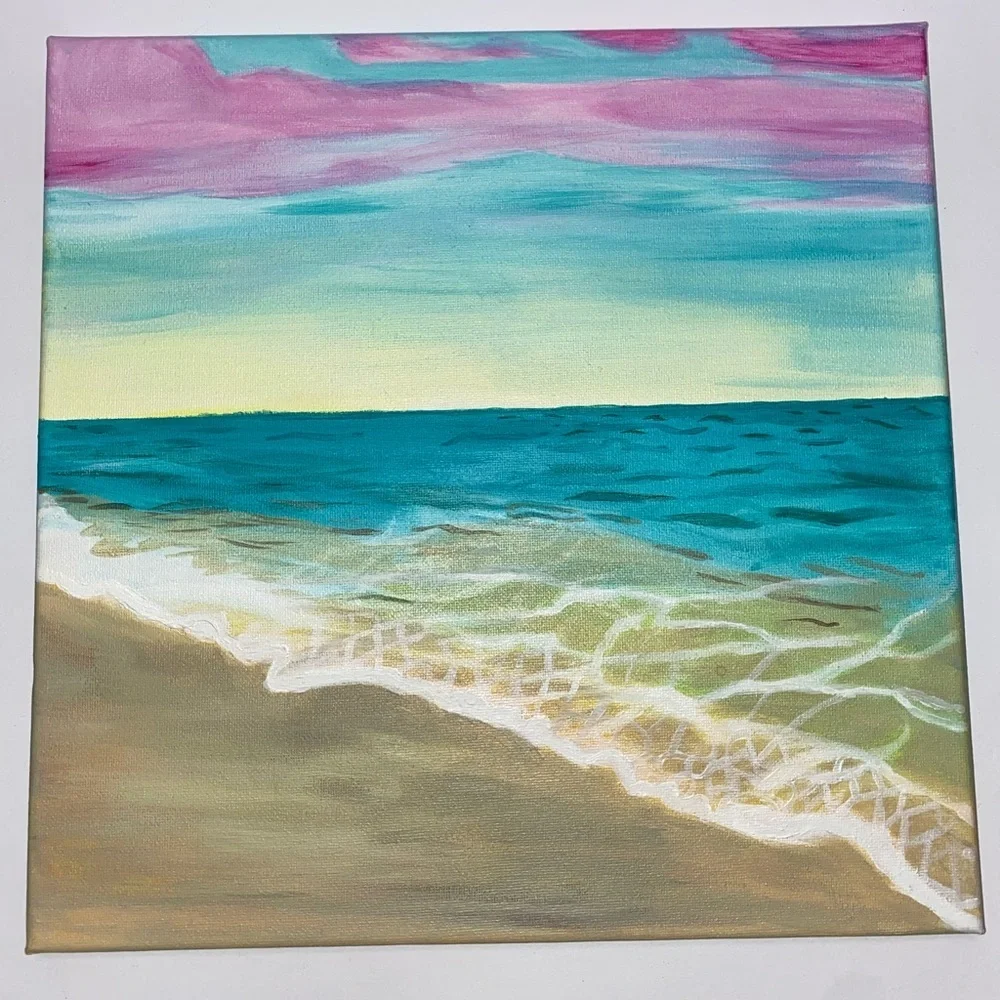 Original Acrylic Ocean Sunset Painting | Coastal Wall Art | By Carolyn Roses